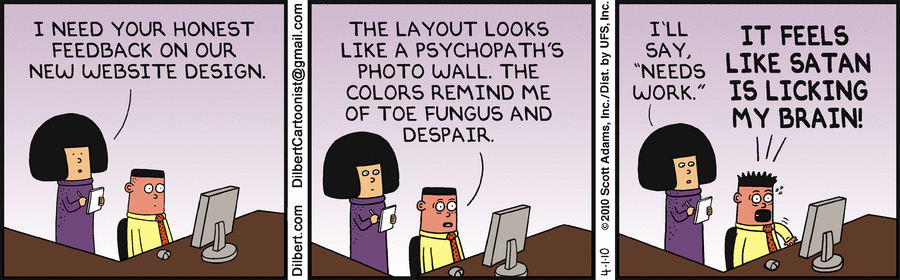 Dilbert comic strip on web design feedback