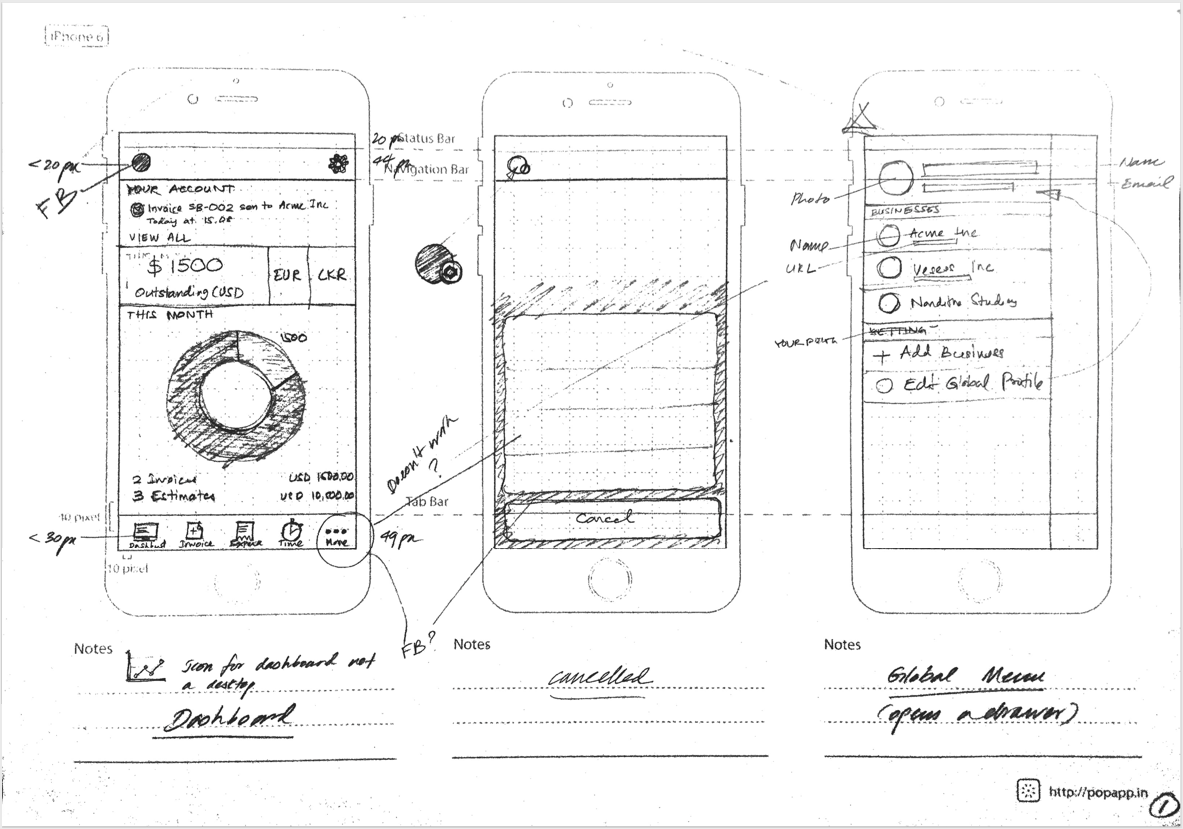 Pencil sketches for the Hiveage iOS app